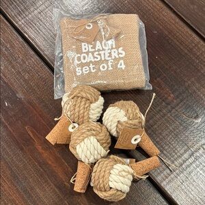 Mud Pie Beach Coasters Set of 4 with Nautical Rope Wine Stoppers